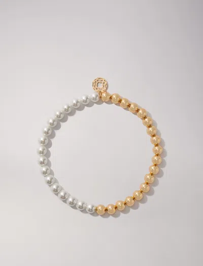 Maje Or Mixed Pearl Clover-pendant Beaded Brass Choker In Gold/white