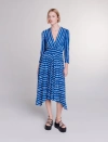 Maje Asymmetrical Maxi Dress In Tie Dye Blue Drop Print /