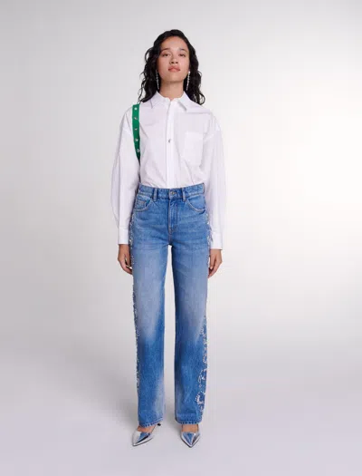 Maje Embroidered Jeans In Blue