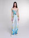 Maje Patterned Satin-effect Trousers In Mosaic Print /