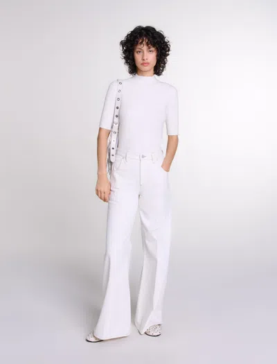 Maje Embroidered High-waisted Jeans In White
