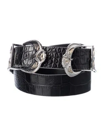 Pre-owned Maje Skinny Embossed Leather Waist Belt In Black
