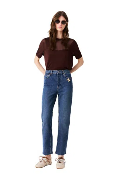 Maje Skinny Jeans With Brooch In Blue