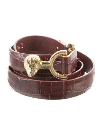 Pre-owned Maje Skinny Leather Waist Belt In Burgundy