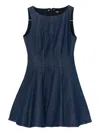 Maje Womens Navy Round-neck Flared-skirt Stretch-denim Mini Dress In Black
