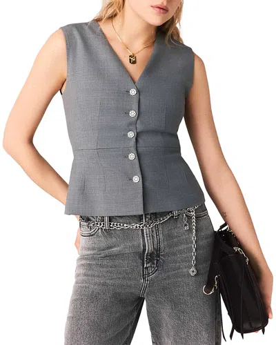 Maje Sleeveless Jewel Button Tailored Jacket In Gray