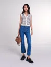 Maje Melisse Striped Sleeveless Cardigan In Navy