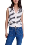 Maje Melisse Striped Sleeveless Cardigan In Navy/ecru