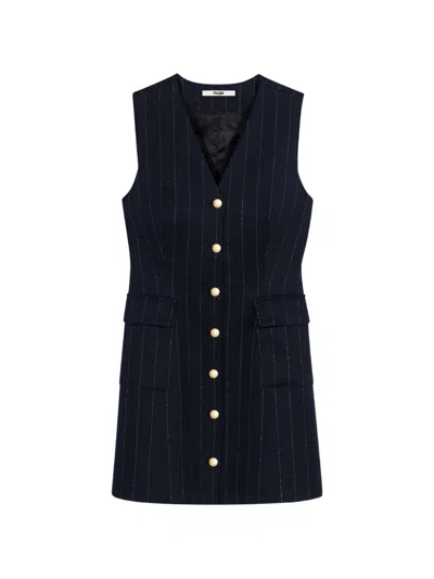 Maje Sleeveless Tailored Lurex Dress In Blue