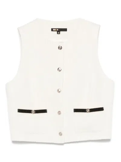 Maje Sleeveless Tweed Jacket In White