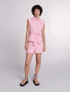 Maje Womens Multicolor Sleeveless Belted Tweed Jacket In Pink