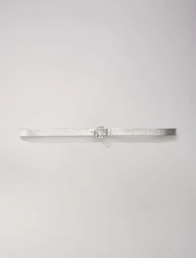 Maje Slim Belt With Clover Buckle In Silver