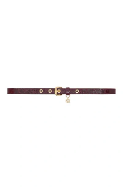 Maje Slim Leather Belt With Eyelets In Burgundy