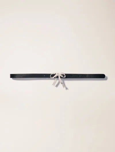 Maje Slim Leather Bow Belt In Blue