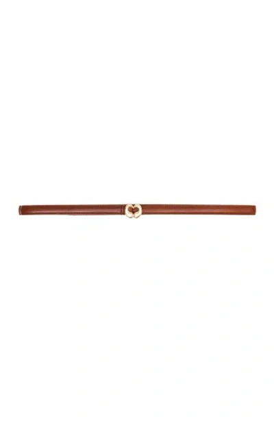 Maje Slim Smooth Leather Logo Belt In Tobacco