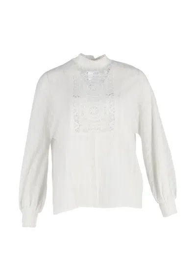 Pre-owned Maje Smocked Lace Top In White