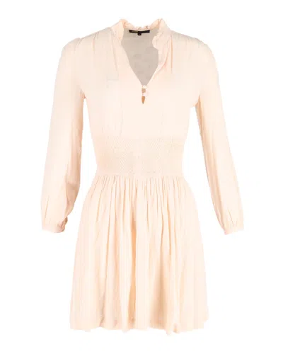 Maje Smocked Mini Dress In Peach Viscose In Orange