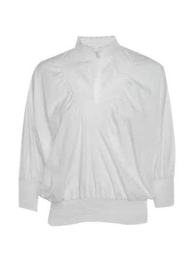 Pre-owned Maje Smocked Poplin Blouse In White