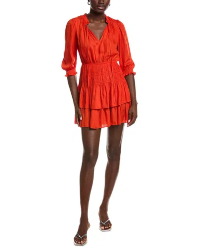 Maje Gathered Mousseline Mini Dress In Red