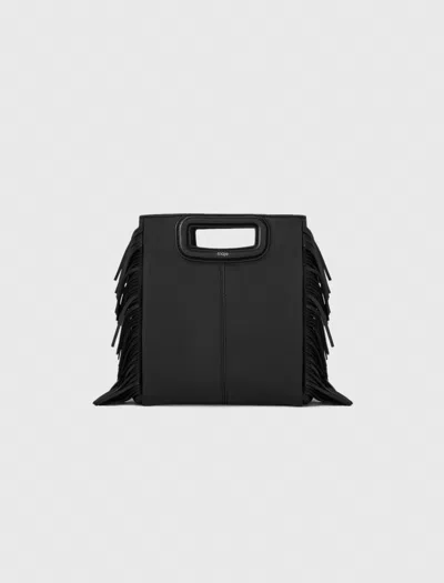 Maje Smooth Leather M Bag With Fringing In Black