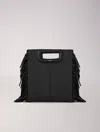 Maje Smooth Leather M Bag With Fringing In Black