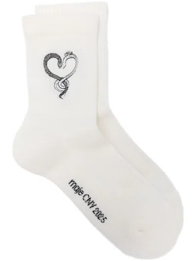 Maje Snake-embroidered Socks In Blanc