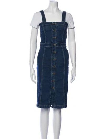 Pre-owned Maje Square Neckline Knee-length Dress In Blue