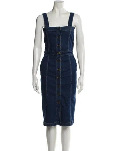 Pre-owned Maje Square Neckline Midi Length Dress In Blue