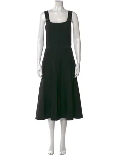 Pre-owned Maje Square Neckline Midi Length Dress In Green