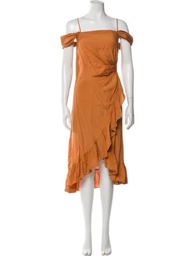 Pre-owned Maje Square Neckline Midi Length Dress In Orange