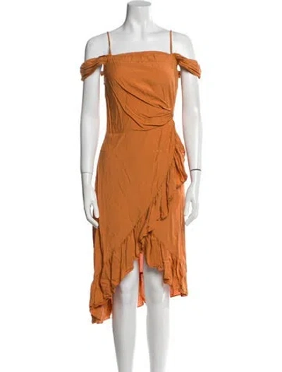 Pre-owned Maje Square Neckline Midi Length Dress In Yellow