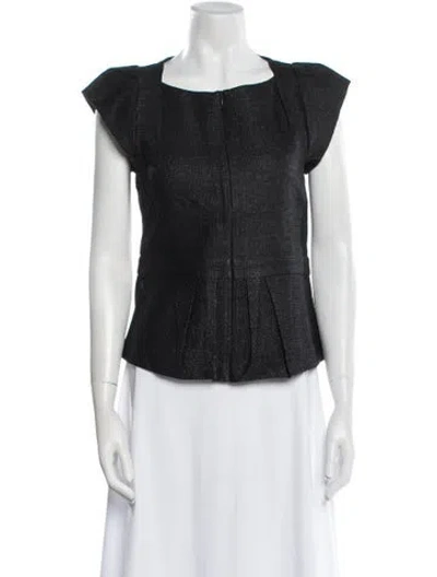 Pre-owned Maje Square Neckline Short Sleeve Top In Gray
