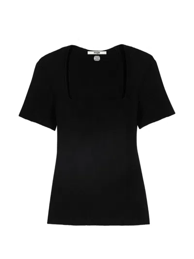 Maje Womens Ribbed Square-neck Stretch Cotton-blend Jumper Black