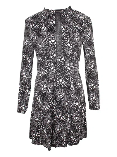 Pre-owned Maje Star-print Ruffled-neckline Mini Dress In Black