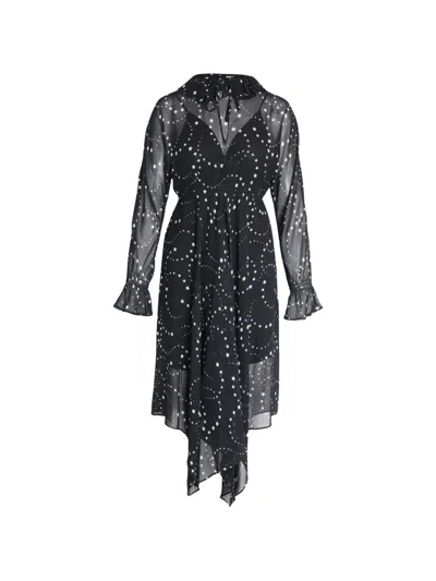 Pre-owned Maje Star-print Tie-neck Dress In Black