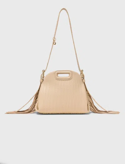 Maje Stitched Leather Mini Miss M Bag In Neutral