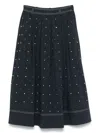 Maje Womens Navy Stud-embellished Contrast-stitching Stretch Cotton-blend Midi Skirt In Black
