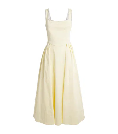 Maje Stretch-cotton Rhinestone-trim Midi Dress In Yellow