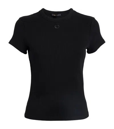 Maje Stretch-cotton Ribbed T-shirt In Black