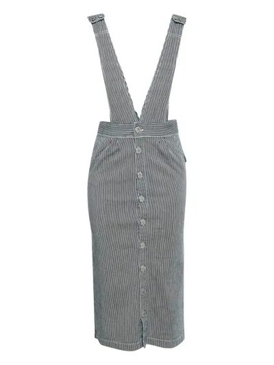Pre-owned Maje Stripe Button Denim Dress In Blue
