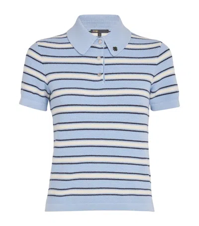 Maje Stripe Cropped Polo Shirt In Blue