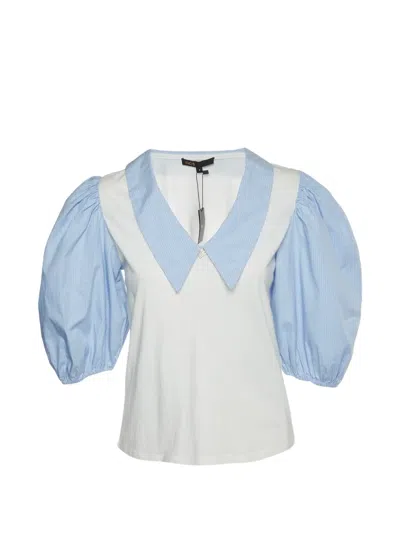 Pre-owned Maje Stripe Puff-sleeve Top In White
