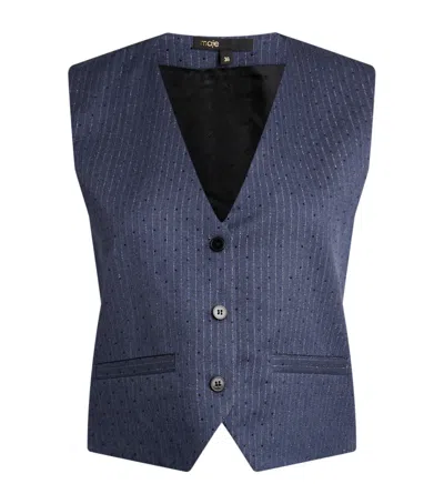 Maje Stripe Rhinestone-embellished Waistcoat In Blue
