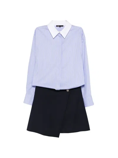 Maje Striped Asymmetric Mini Dress In Blue