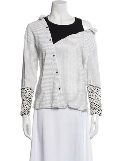 Pre-owned Maje Striped Asymmetrical Blouse In White