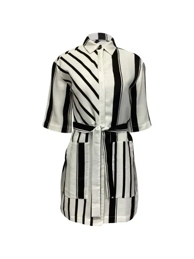 Pre-owned Maje Striped Belted Shirt Dress In White