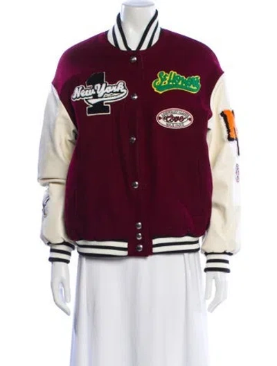 Pre-owned Maje Striped Bomber Jacket In Burgundy