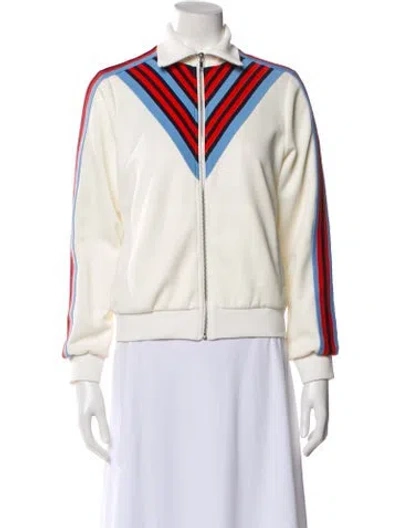 Pre-owned Maje Striped Bomber Jacket In White