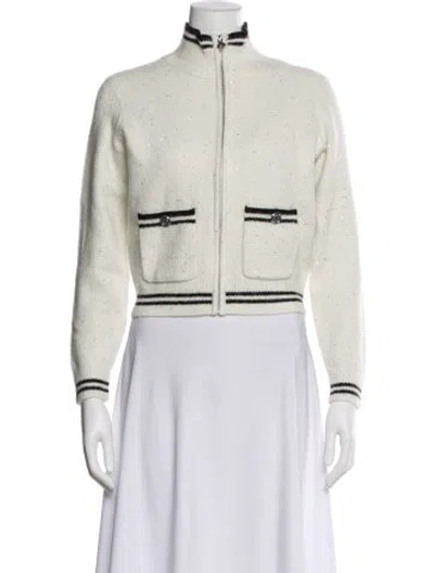 Pre-owned Maje Striped Bomber Jacket In White