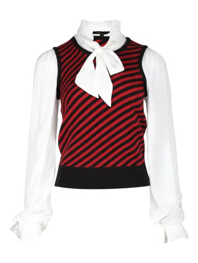 Pre-owned Maje Striped Bow Sweater In Red